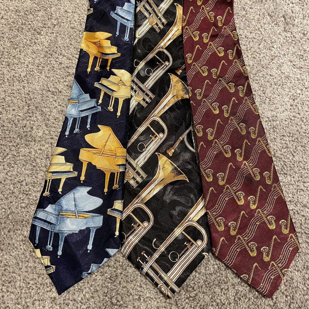Music Instruments Men's Tie Lot Of‎ 3 For Music Teacher Music Lover